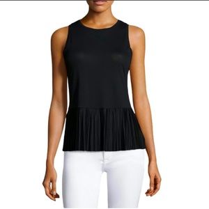 Theory Pleated Peplum Sleeveless Black T-shirt Top